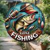 JIT 1pc 2D Flat Classic Fishing Sign Round Wooden Decorative Plaque & Statues, Summer Decor, Suitable for Home, Beach House, Garage, Man Cave - Ideal
