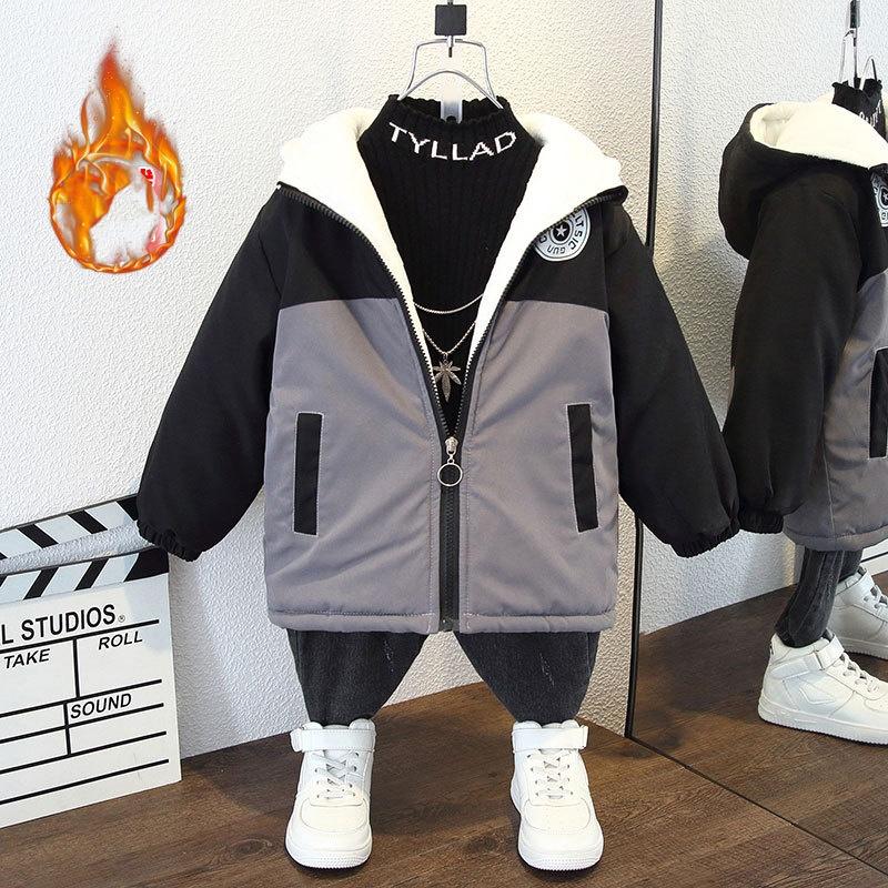 Куртки для мальчиков Осенние и зимние модели Parker Clothes Plus Velvet Thicked Children's Cotton Clothes