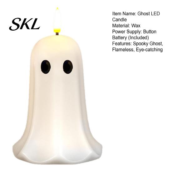 Indoor Festive Atmosphere Lamp Halloween Ghost Flameless Candles, Battery Operated LED Flickering Light, Real Themed Home Decorations Wax Cute