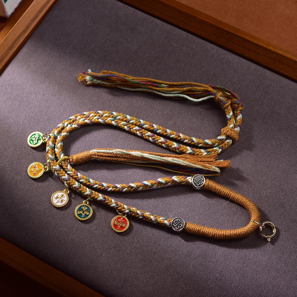 Тибетское ожерелье Тханка ручной работы «Пять богов богатства» с регулируемым разноцветным шнурком