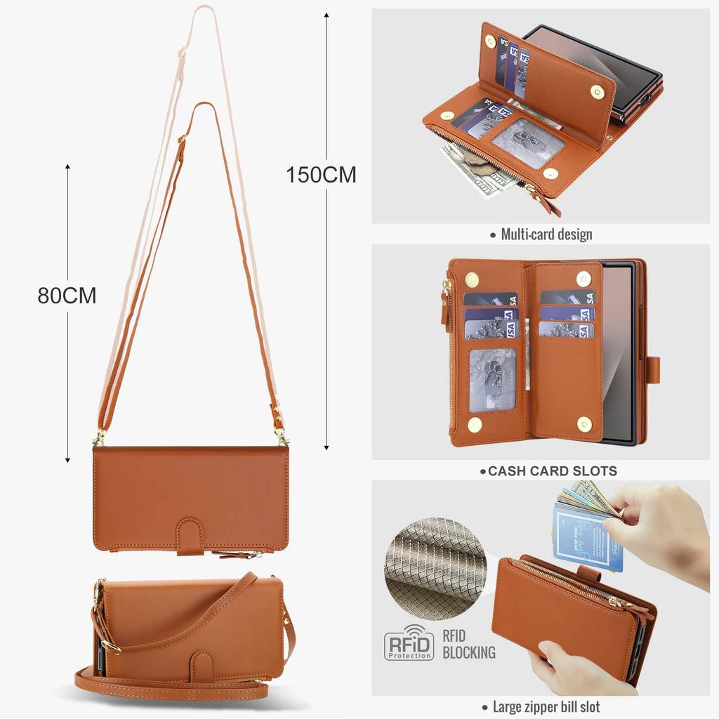 For Samsung Galaxy Z Fold 8 Ultra Fold 8 Wallet Case Detachable Magnetic Phone Cover Wrist Strap Lanyard & Crossbody Lanyard