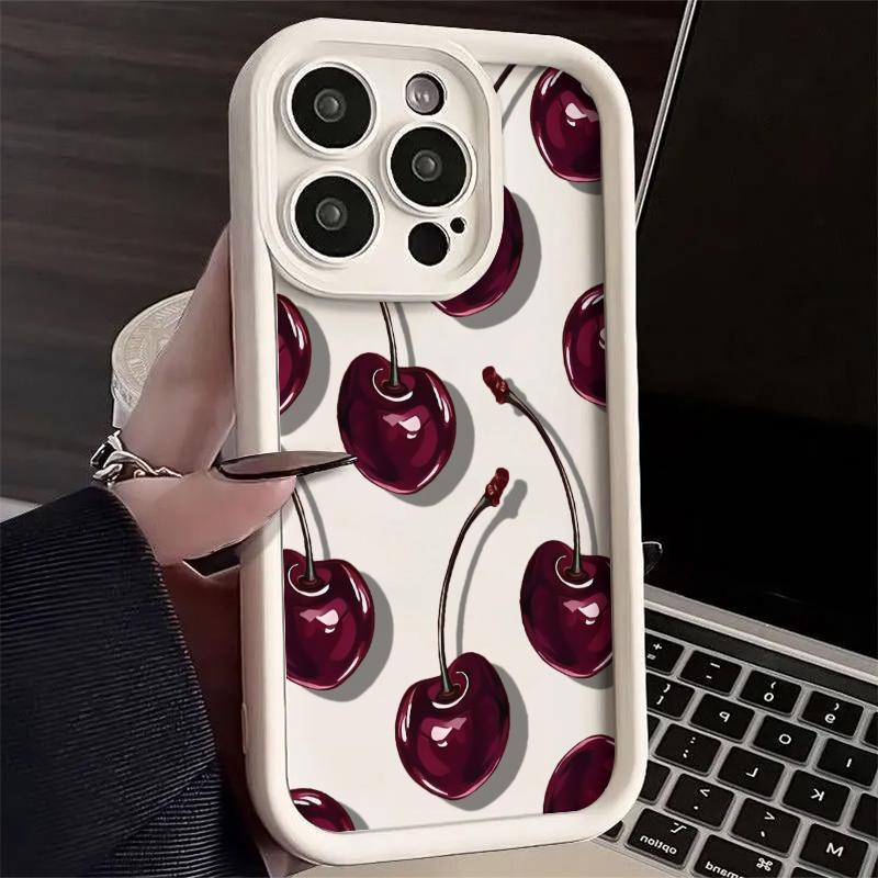 Простой чехол для телефона с рисунком красной вишни для iPhone 16 Pro Max 15 14 13 12 11 XS MAX X XR 7 8 Plus MINI 16E Ударопрочный чехол