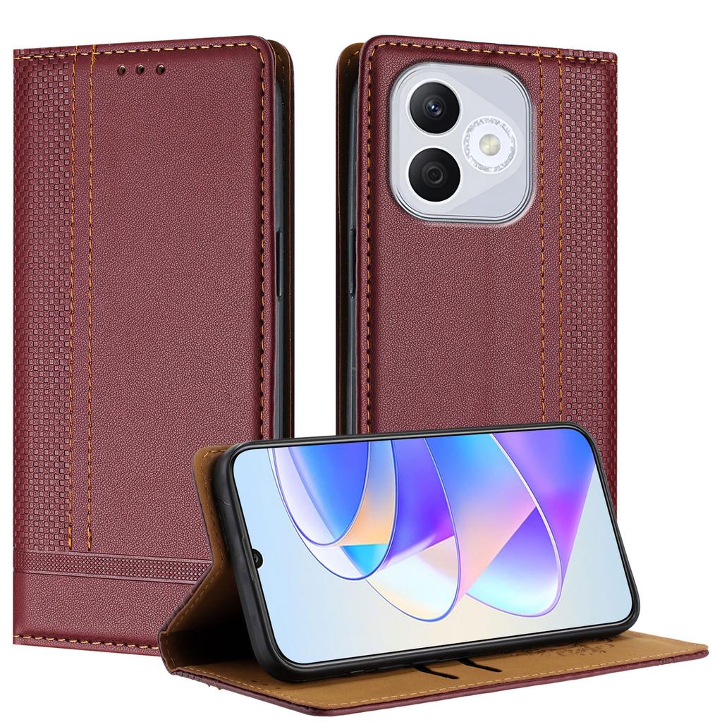 For Honor 400 Lite Case L-Shaped Grid Pattern Leather Stand Phone Cover with Card Slots