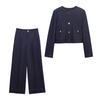 TAOP&ZA Women's Spring/Summer Commuting Style Topstitched Short Jacket & Wide Leg Pants 1478792/1478692