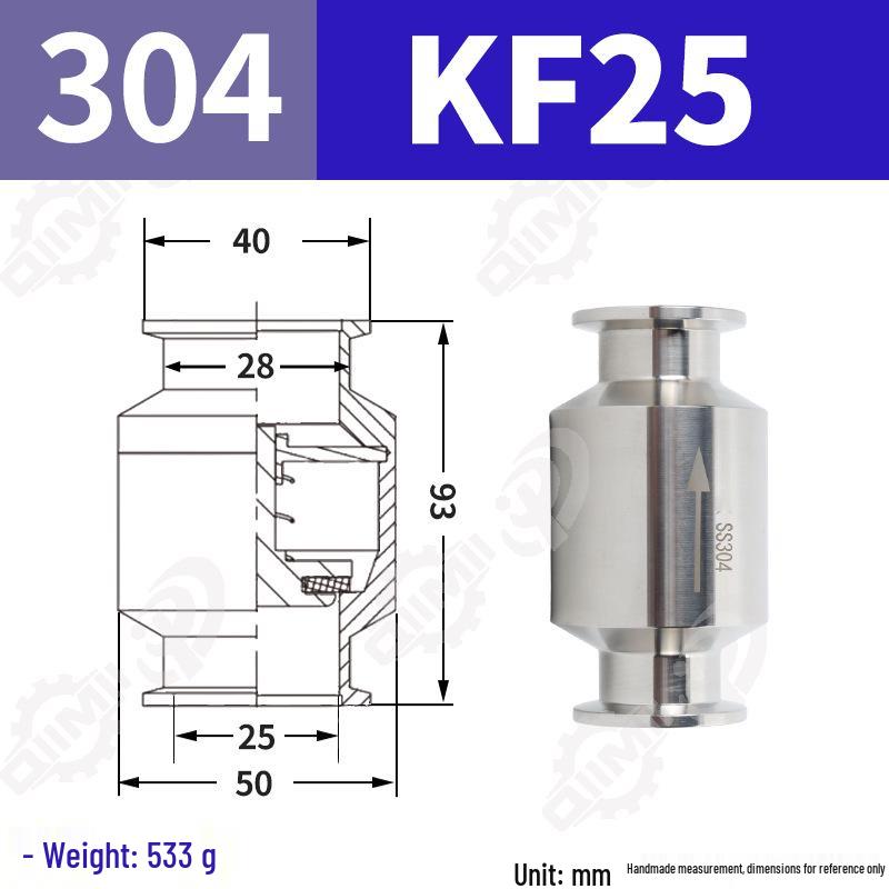 304 Stainless Steel Check Valve: One-Way, Non-Return, Vacuum Pump Exhaust Valve (KF Compatible)
