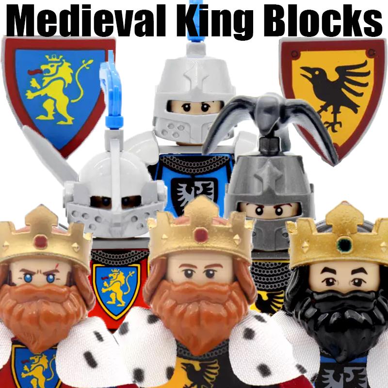 MOC Средневековый Король Строительные Блоки Армия Замок Ворон Красный Лев Черный Орел Рыцарь Фигурки Солдат Мечи Щит Оружие Кирпичики Игрушки