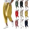 Женские модные однотонные повседневные брюки из хлопка и пеньки с эластичной талией для похудения с маленькими ножками
