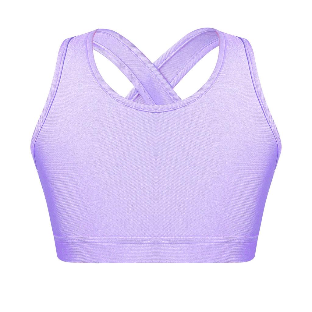 Kids Girls Cirss Cross Back Crop Vest Top for Gymnastics Dance Yoga Running Costume