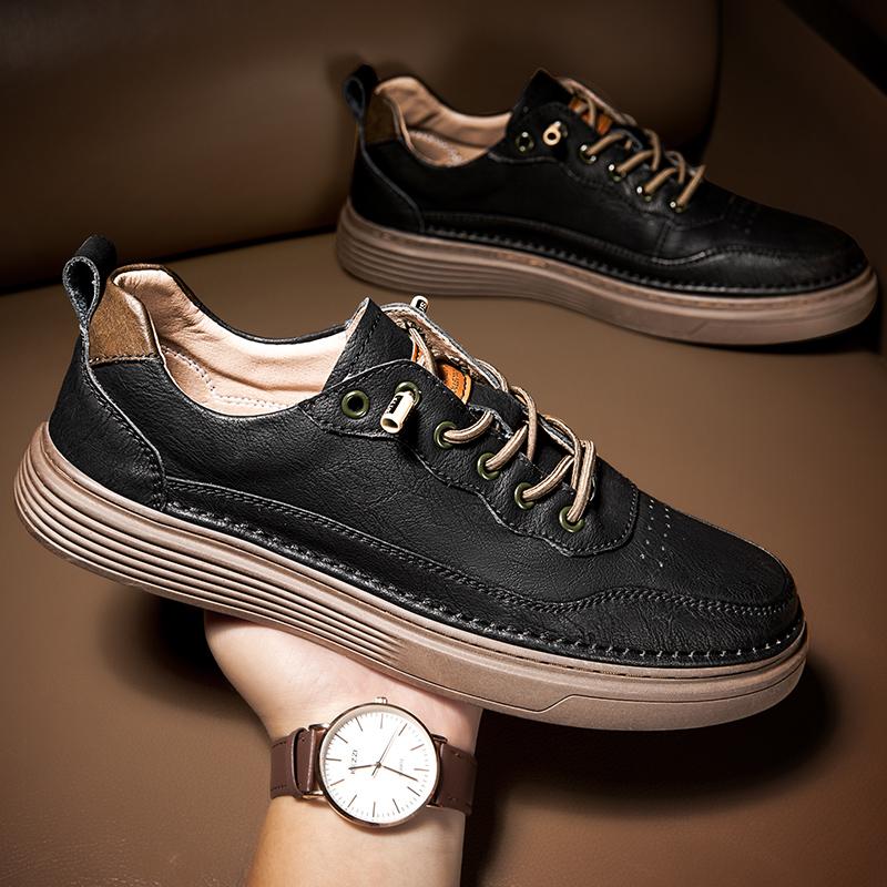 Модные мужские кроссовки на шнуровке, весна-осень, мужская повседневная обувь, мужская обувь из натуральной кожи с мягкой подошвой, коричневые/черные/бежевые туфли