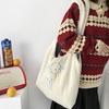 Женская сумка через плечо из ткани под ягненка Простая холщовая сумка Ручная сумка Большая вместимость Вышитая сумка для покупок Милый школьный рюкзак для девочек