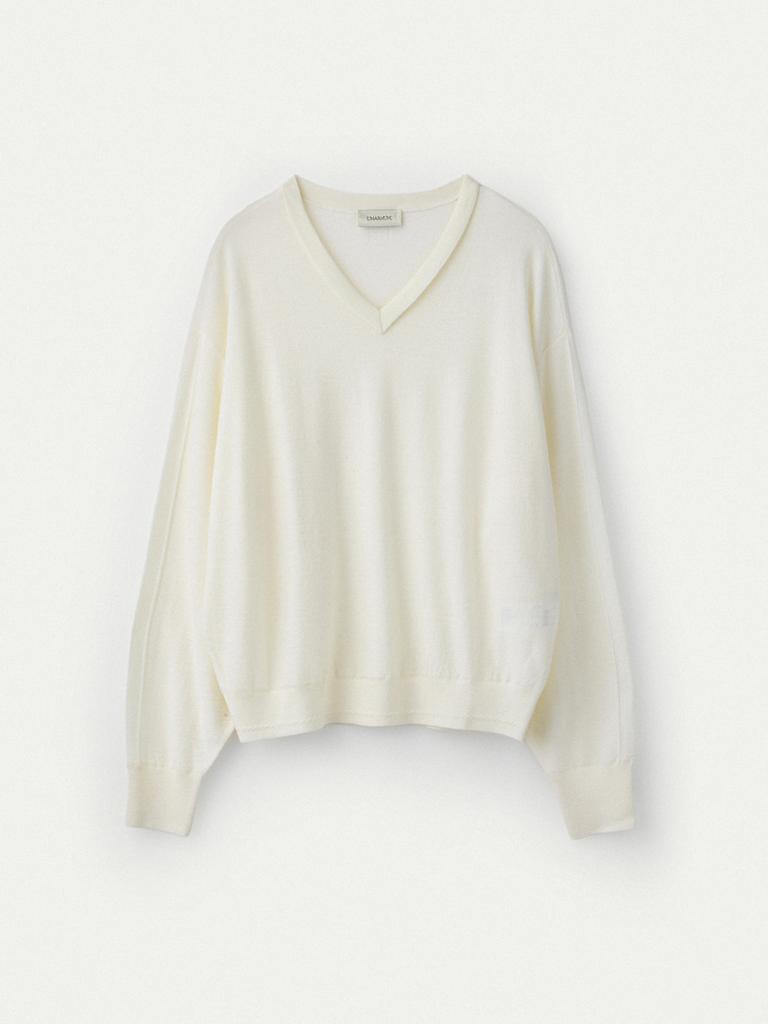 UMARMUNG Extra Fine Merino Wool V Neck Pullover_Ivory