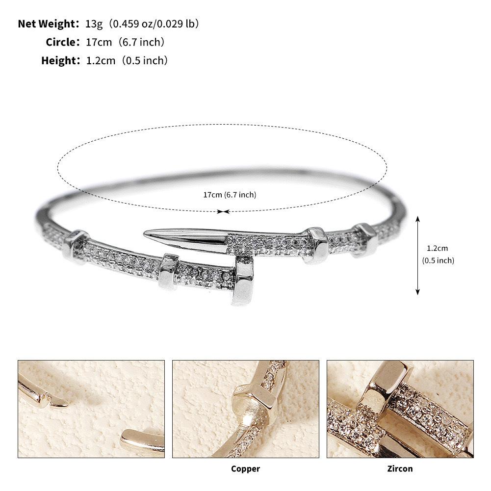2026 Personalized Alloy Zircon Nail Bracelet European and American Light Luxury Niche Ins Style Design Opening