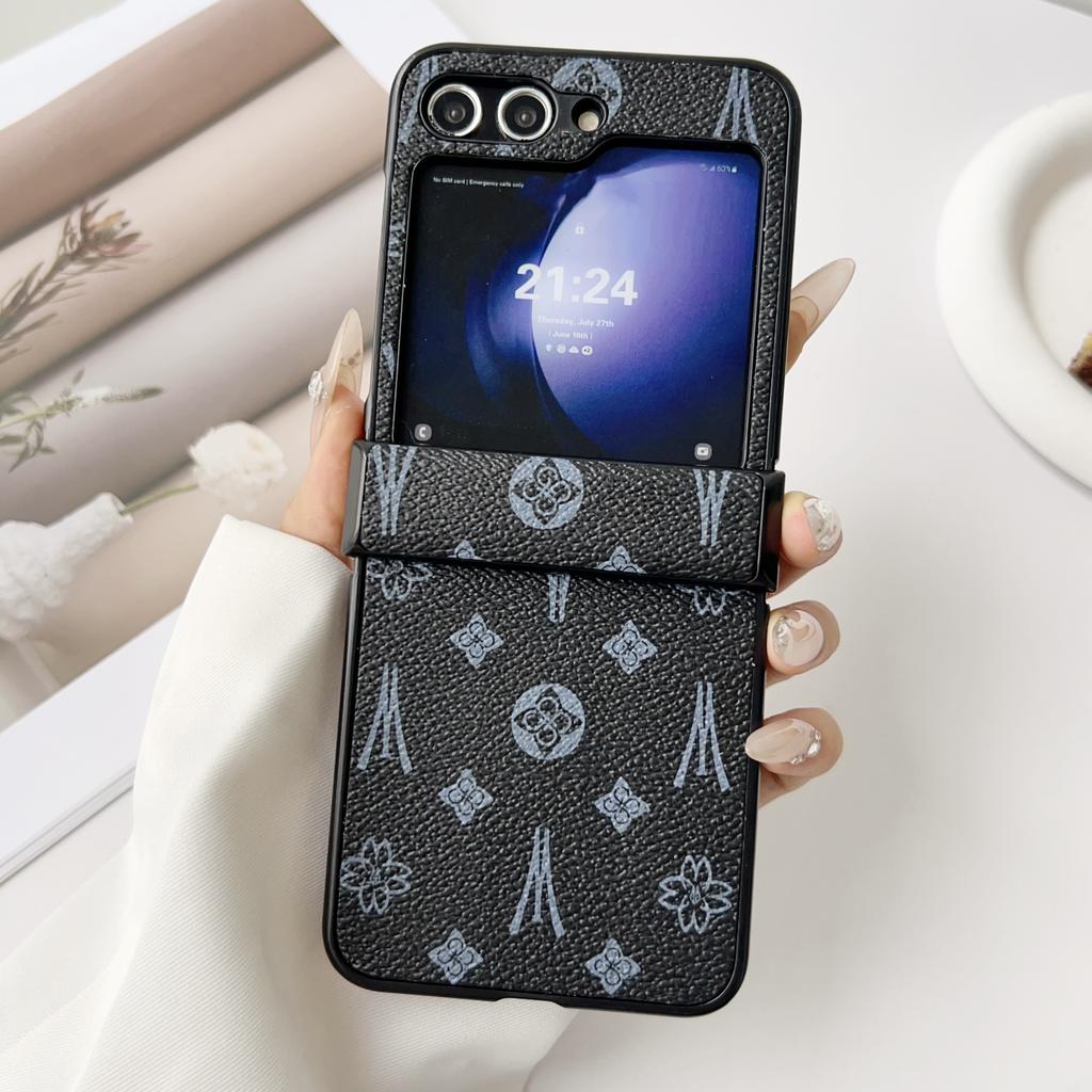 Роскошный кожаный чехол с узором для телефона Samsung Galaxy Z Flip 7 6 3 4 5 Flip7 Набор из нескольких частей Защитный чехол для шарнира из ПК