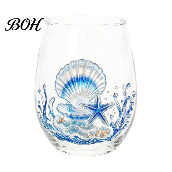 Stylish Nautical Themed Cup Marine Animal Theme Clear Glass Tumbler, Handcrafted Painted Glassware, Elegant Celebration Gift Creative Unique Drinking