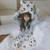 Women's Long-sleeved Flannel Pajamas Set Spring Autumn Cartoon Sleepwear Thickened Warm Printing Plush Cute Sleeping Suit Set