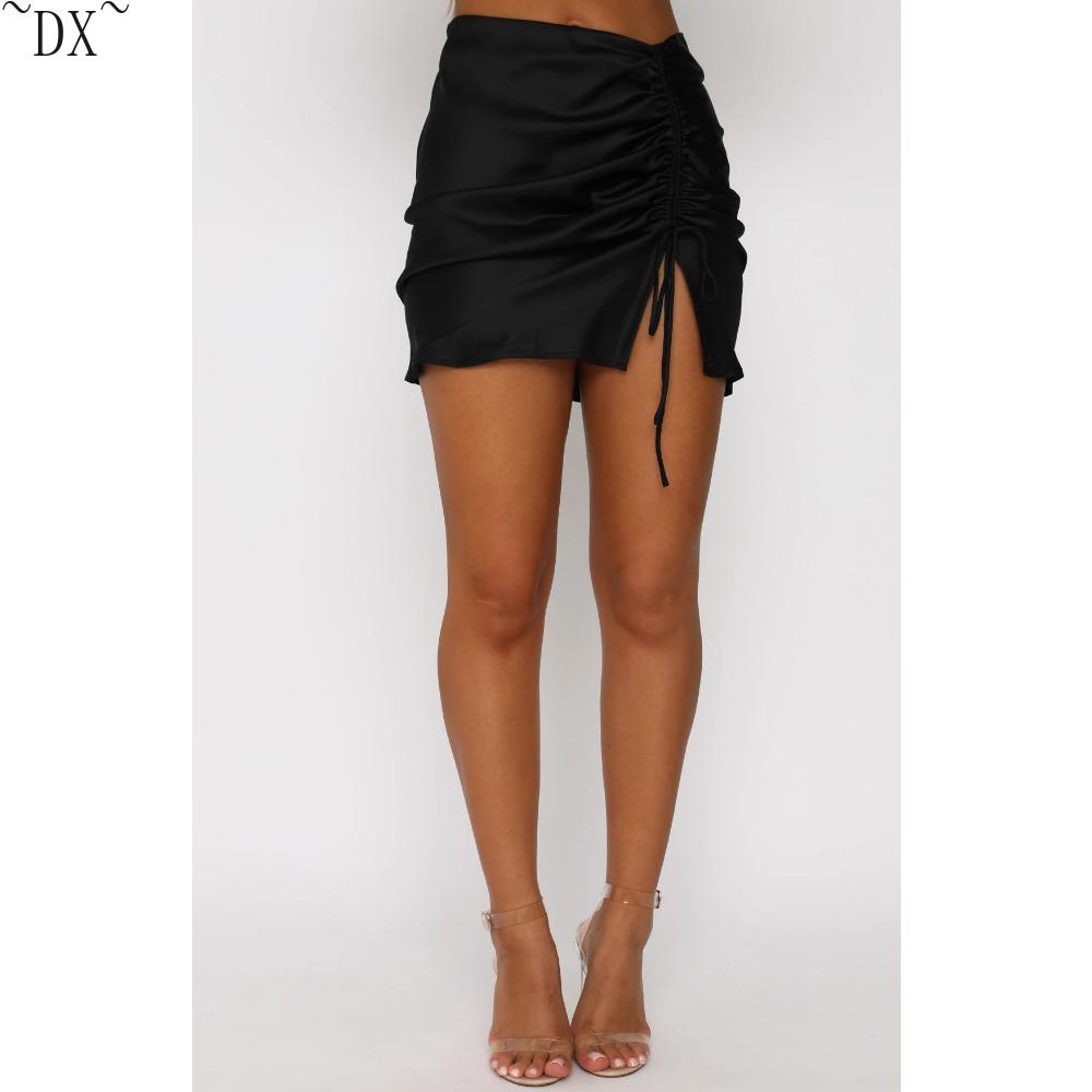 DX ~ ~ однотонная плиссированная юбка на бедрах с запахом, европейская и американская сексуальная атласная полуюбка с высокой талией на молнии, женское летнее платье