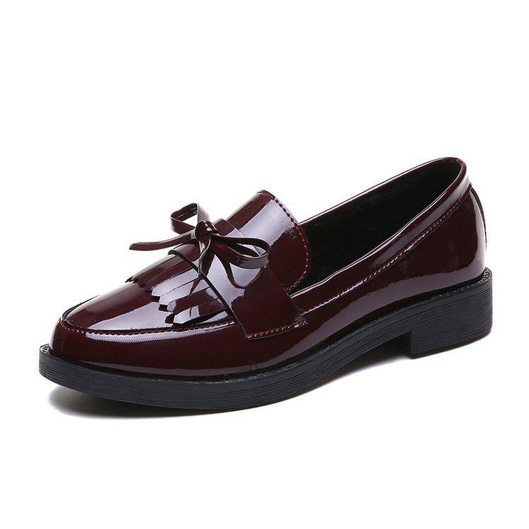 Fashion Women's Black Patent Leather Loafers Platform Slip On Shoes for Women  New Spring British Tassel Casual Bowknot Flats Shoes 2024