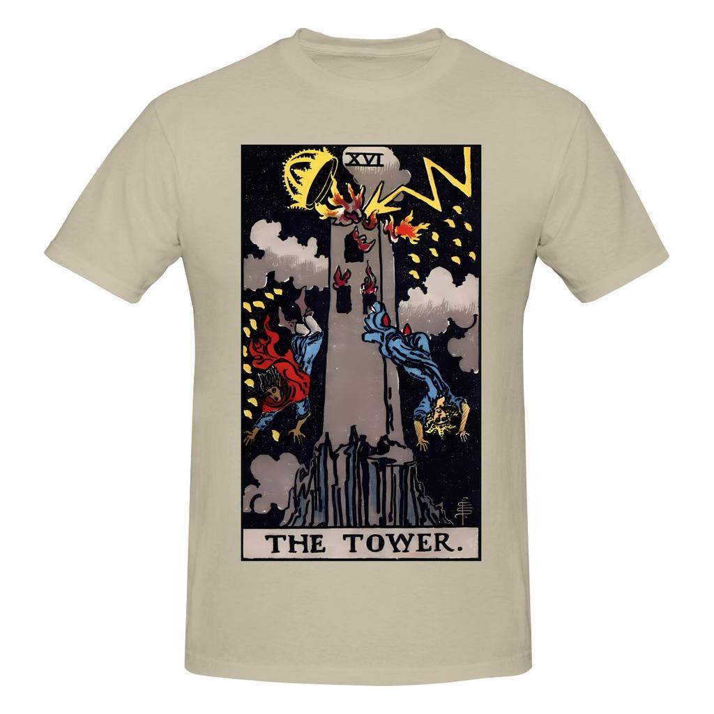 Xvi The Tower Tarot Card Wrinkleresistant Tshirt Korean Style Lazy Classic Colors Tee