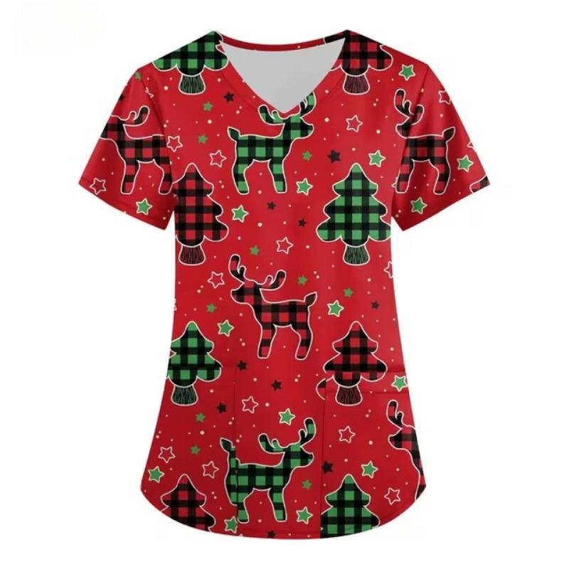 Женская униформа медсестры с рисунком из мультфильма, 3D-принт, V-образный вырез, карман, медицинская униформа, модная медицинская униформа, женская рабочая одежда