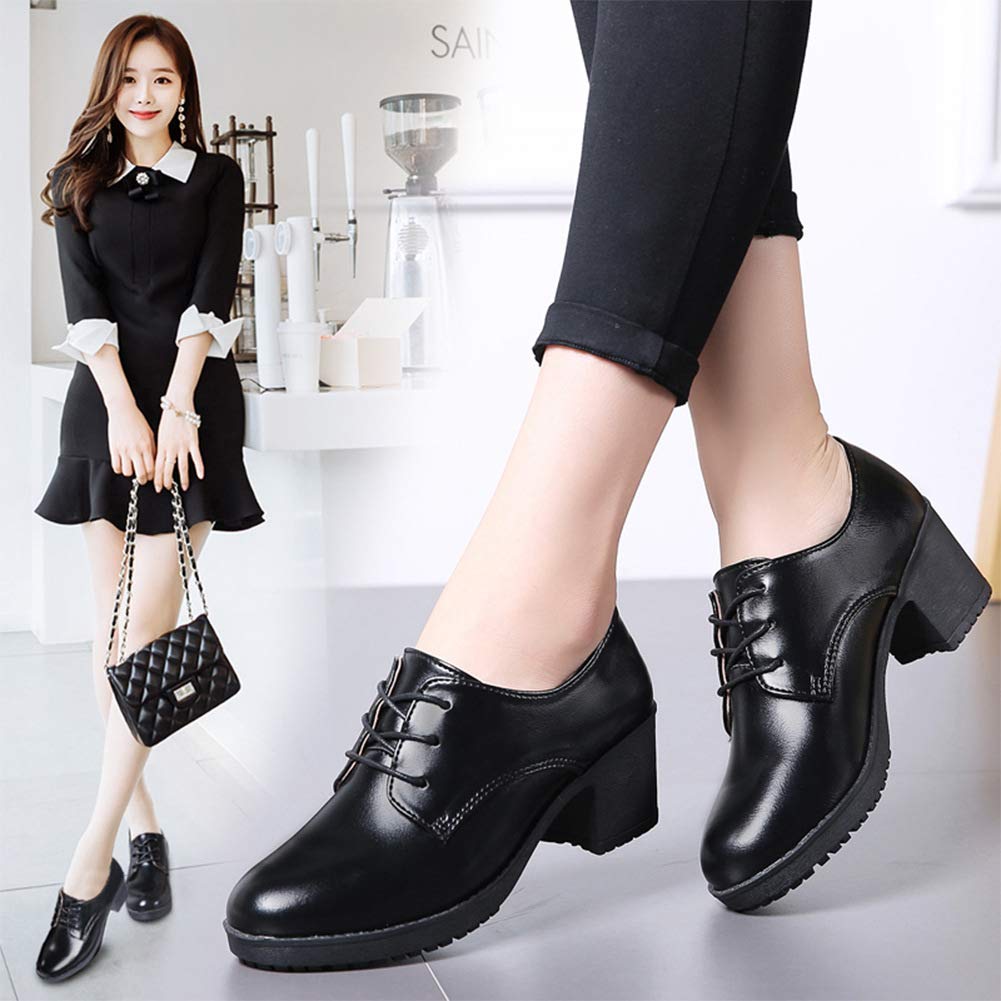 Genuine Grandpa [Nomioce] Женские оксфорды, Кожа, Школьная/рабочая обувь, Туфли на шнуровке, Туфли, Каблуки, Повседневные, Женские, Черные, 25,0 см