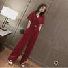 Women's Summer V-Neck Wide-Leg Two-Piece Suit: Korean-Style Casual Fashion