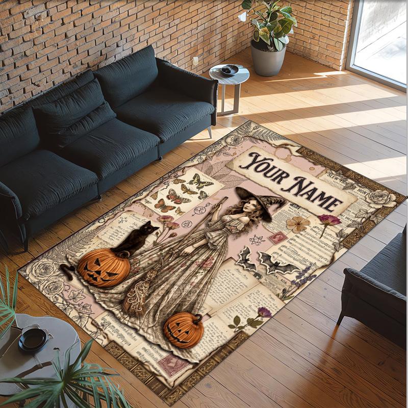 Witchcraft Theme Crystal Velvet Rug Personalized Custom Name Text Soft Floor Mat Home Decor