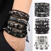 5 Piece Vintage Hip Hop Skull Leather Bracelet for Men's Gothic Punk Teenage Street Jewellery Accessories Man Handmade Bracelet