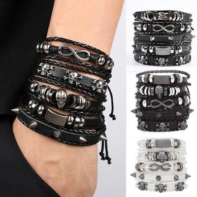 5 шт. Винтажный хип-хоп череп кожаный браслет для мужчин готический панк подростковый уличный ювелирные изделия аксессуары мужской браслет ручной работы