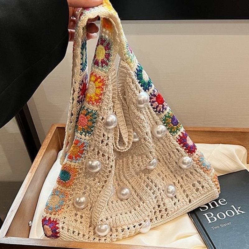 Женская вязаная шерстяная сумка через плечо с цветочным узором в стиле бохо-фолк, сумка-тоут Relaxant