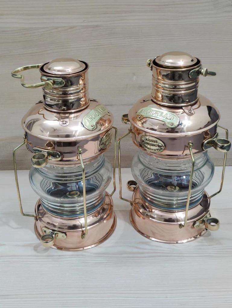 Set of 2 Brass Anchor Oil Lamp Nautical Maritime Ship Lantern Boat Light Design For Home Decor, Maritime Ship Lantern Outdoor Lamp