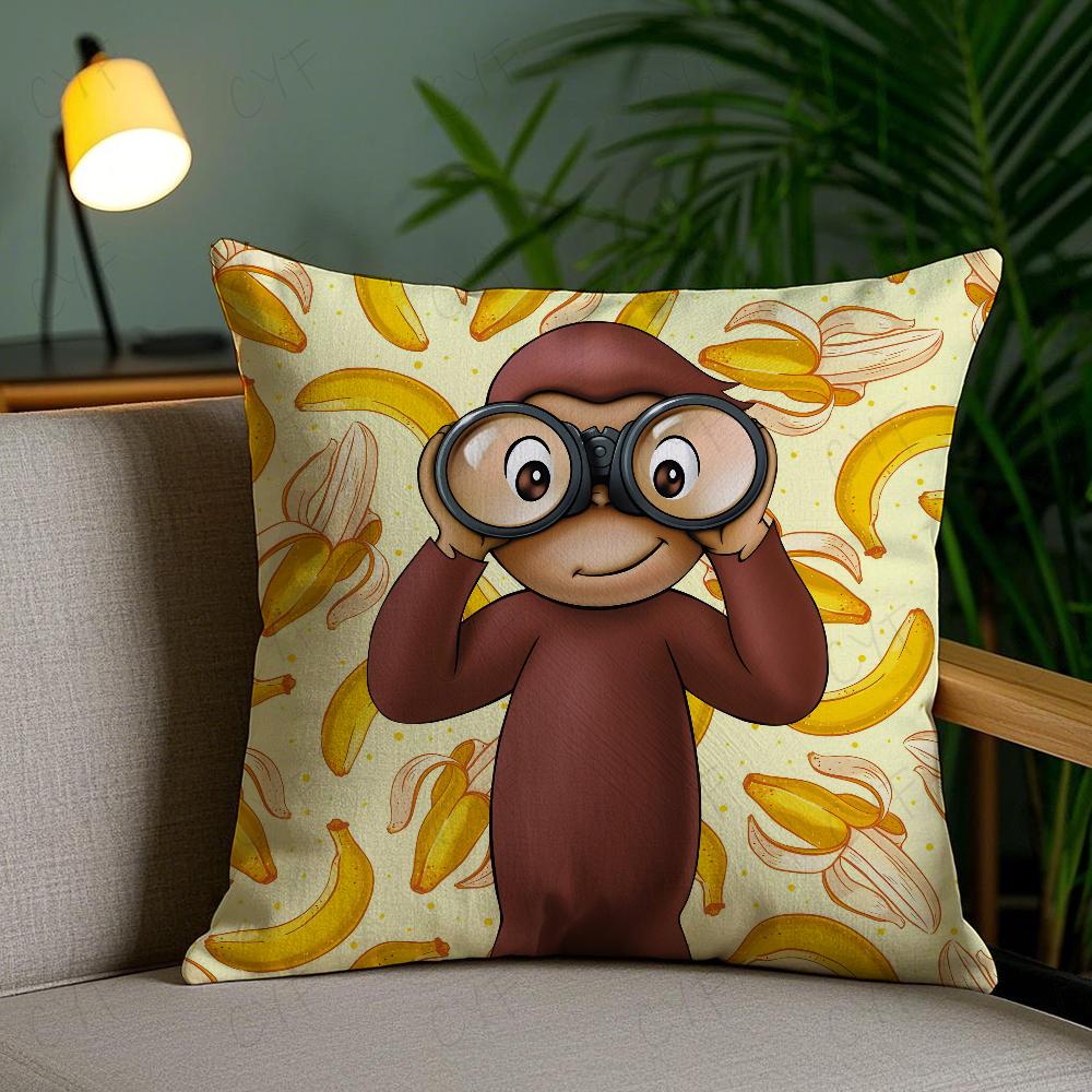George The Curious Monkey Pillow Case Anti-dustmite Pillowcase Invisible Zipper Silky Short Plush Sofa Cushion Cover