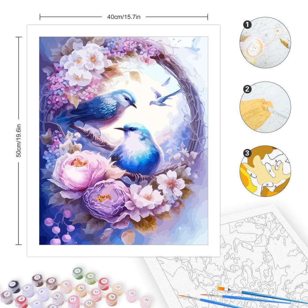 Frame Painting By Numbers For Adults Beginner Kits Birds And Flowers Picture With Numbers For Home Artwork 40x50cm