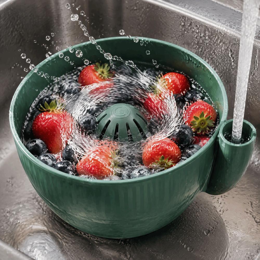 Rapid Wash Berry Washing Bowl Self Spinning Kitchen Colander Fruit Washer Vegetable Cleaning