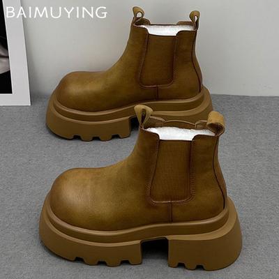 Женские ботильоны на платформе, кожаные, на толстом среднем каблуке, модная обувь 2025 года, тренд зимы, новый бренд, готические туфли-лодочки, мотоциклетные ботинки Mujer