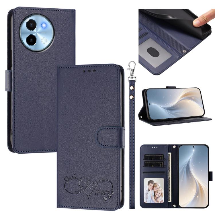 Happy Heart Pattern Magnetic Closure Vegan Leather Phone Case With Wrist Strap For vivo X200 FE