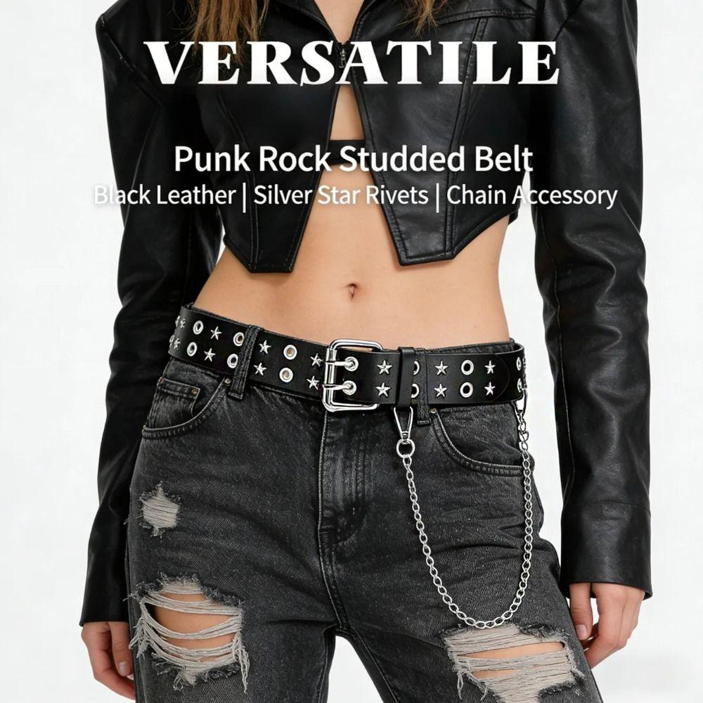 Gothic Double Row Buckle Waistband Metal Men Belt Trend Star Rivet Belt Jeans Accessories