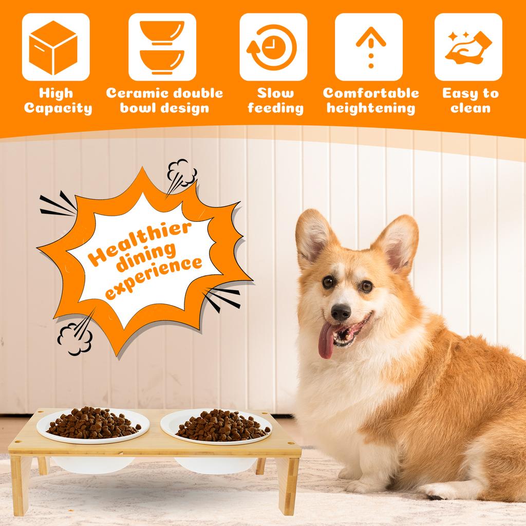 Миска для домашних животных двойная керамическая для собак и кошек с бамбуковой подставкой приподнятая с защитой шеи миска для корма и воды для собак аксессуары для домашних животных