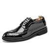Formal Oxfords Shoes for Men Black Gold Patent Leather Business Lace-up Wingtip Toe Brogue Wedding Mens Dress Shoes