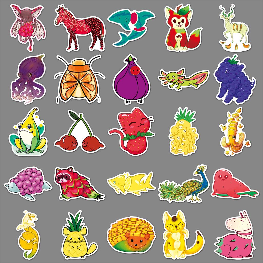 50 Fruit Animal Graffiti Stickers Personalized Cartoon Cute Creative Decorative Mobile Phone Skateboard Water Cup Stickers