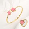 New Design Lucky Stainless Steel FIve Leaf Flower Bangle Ring Jewelry Set for Women Waterproof Fashion Jewelry Party Gift Clover
