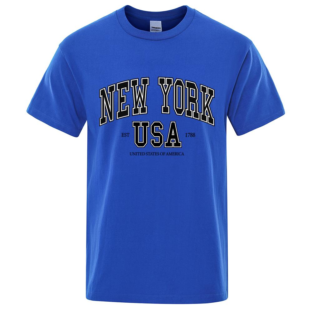 New York Usa Est 1788 Street City Letter Tops Men O-Neck Shirt Summer Свободная одежда Oversize Luxury Tshirt