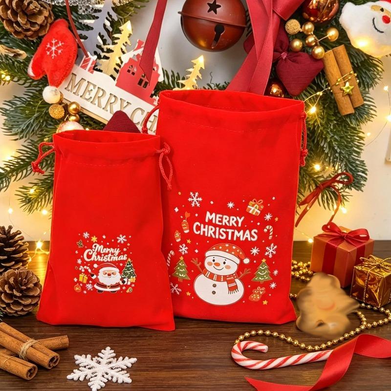 Christmas Gift Bag Drawstring Red Velvet Bags for Candy Biscuit Snack Packaging Pouch Xmas Tree Festive Party Gift Holders