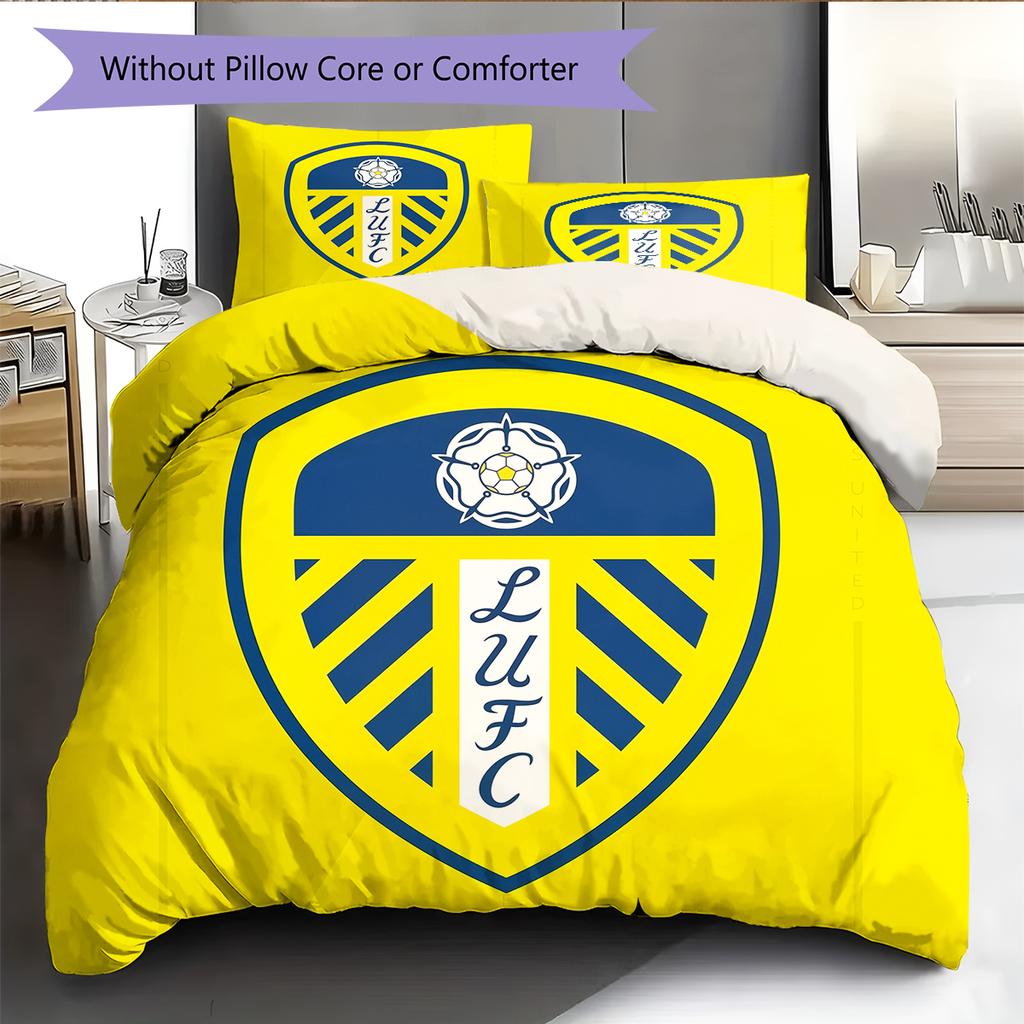 Постельное белье с узором в виде эмблемы Leeds United, Домашний декор, Подарок на день рождения (1 пододеяльник + 2 наволочки, без наполнителя)