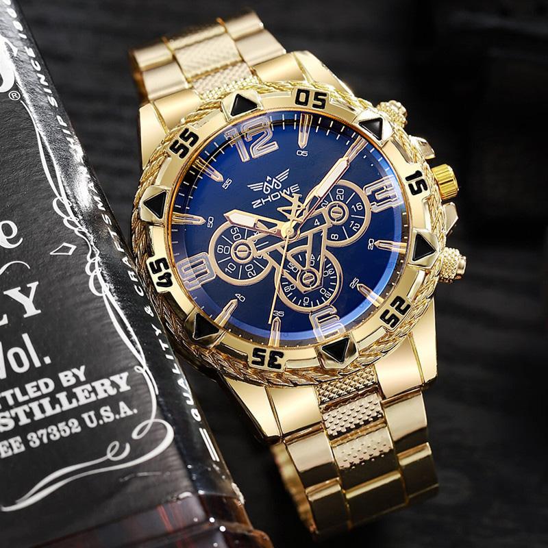 Легкие роскошные деловые часы с кварцевым механизмом, изысканным стальным браслетом, циферблатом с ложными тремя стрелками и смешанной шкалой.