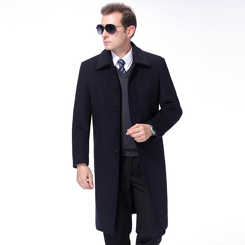 Кашемировое пальто для мужчин среднего и пожилого возраста, шерстяное теплое пальто, зимняя шерстяная ветровка длиной до колена с утолщенным бархатным верхом