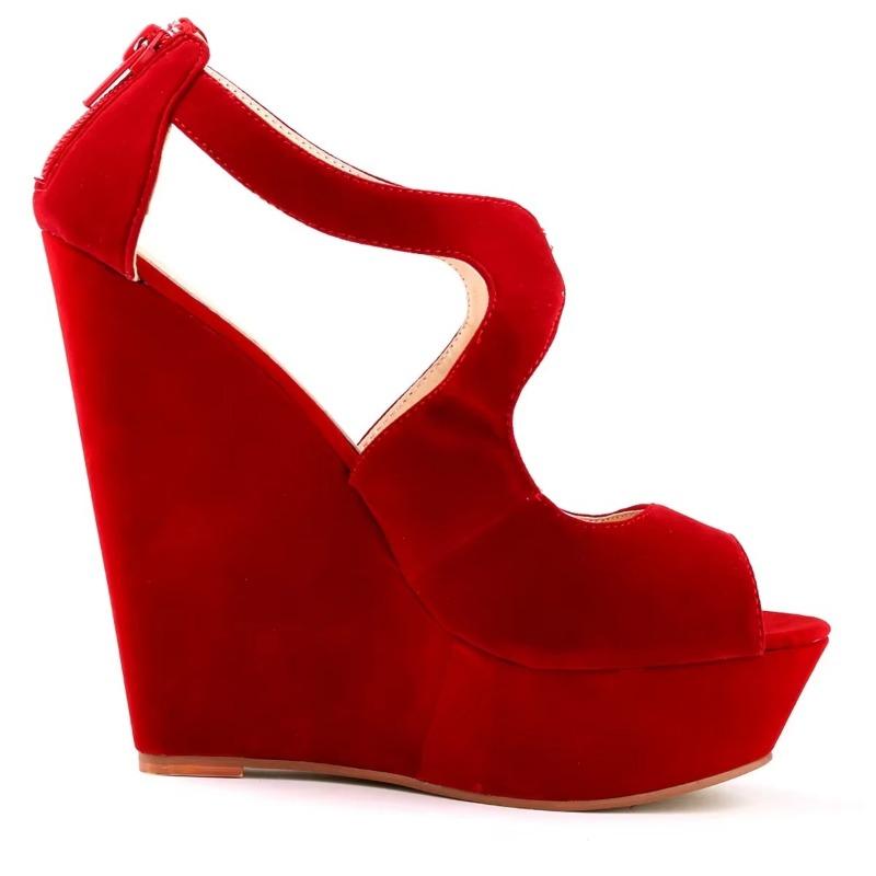 Новые женские босоножки, элегантные женские босоножки на платформе с ремешком на щиколотке, сексуальные босоножки с открытым носком, бархатные туфли на высоком каблуке, свадебные туфли на танкетке, большие размеры