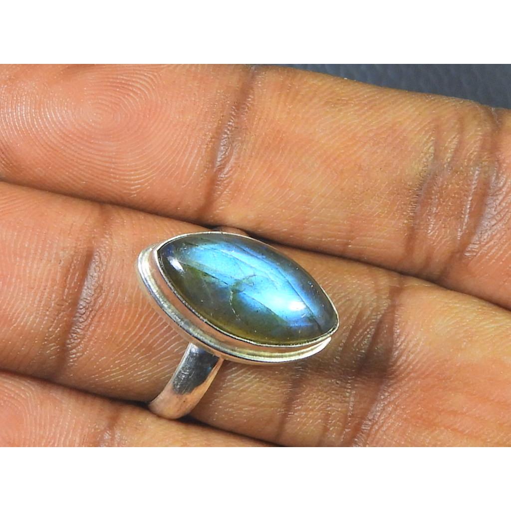 Marquise Labradorite Ring US7 Solid 925 Sterling Silver Chunky Gemstone Ring MK-37