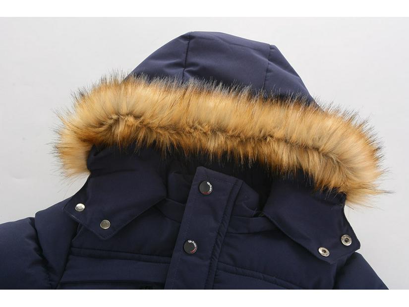 Зимнее пальто для мальчиков в корейском стиле: Плотный пуховый хлопок, на бархатной подкладке, средней длины, для детей постарше