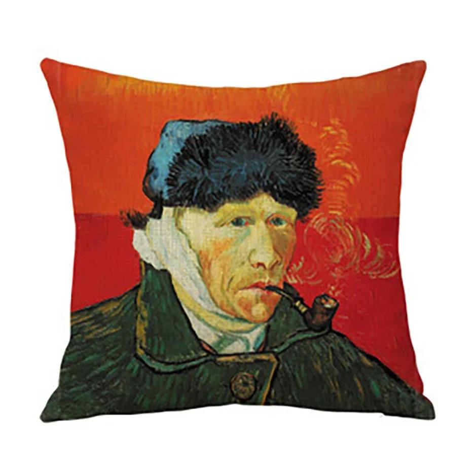 Van Gogh Painting Pillow Case Home Decor Linen Cushion Cover for Sofa Aesthetic Pillow Cover Star Night Sunflower Self-portrait