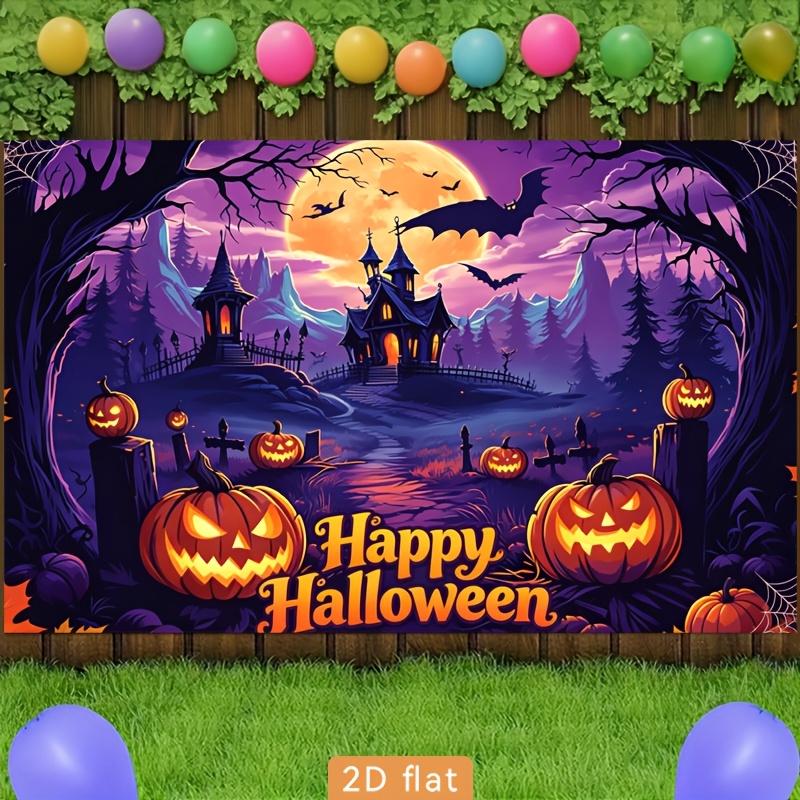 Two-dimensional flat banner 1 piece party banner purple moonlight haunted castle pumpkin Halloween background cloth